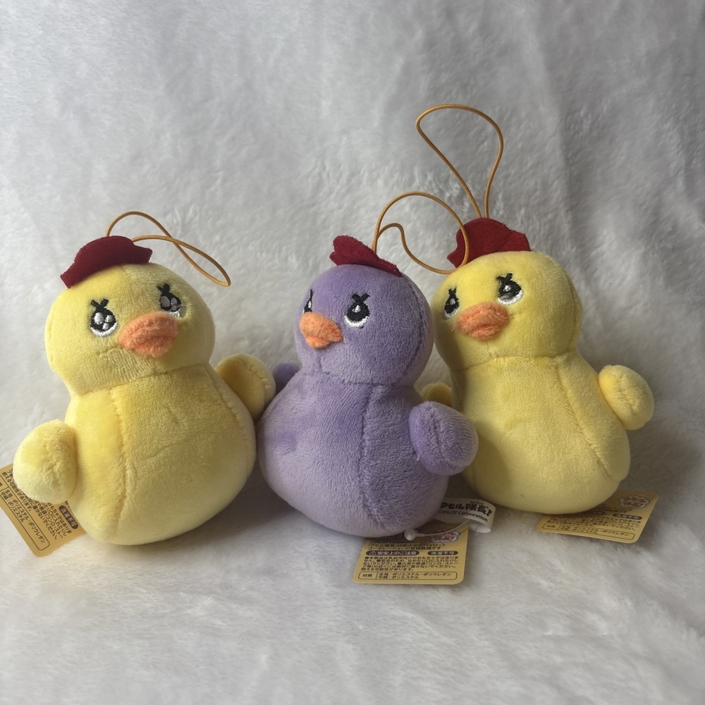 Pilot Corporation Captain Stuffed Duck Plush Doll Toy Keychain 4" Set of 3